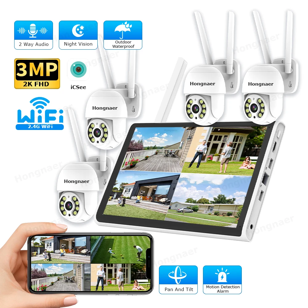 Home Security Wifi Camera - 2026 Hongnaer 3MP 4-kanaals WiFi Home