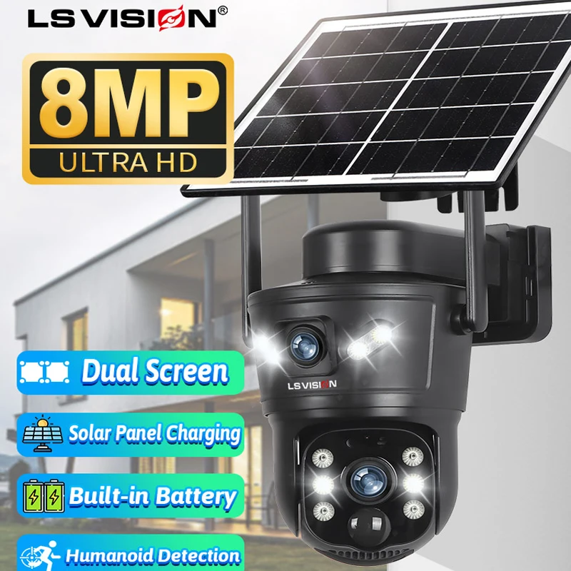 Home Security Wifi Camera - LS VISION 8MP 4G zonnecamera dubbele