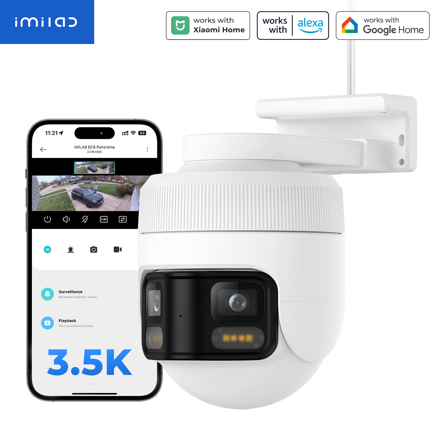 Home Security Camera Xiaomi Mi 360 - IMILAB EC6 Panorama WiFi-beveiligingscamera 6 MP
