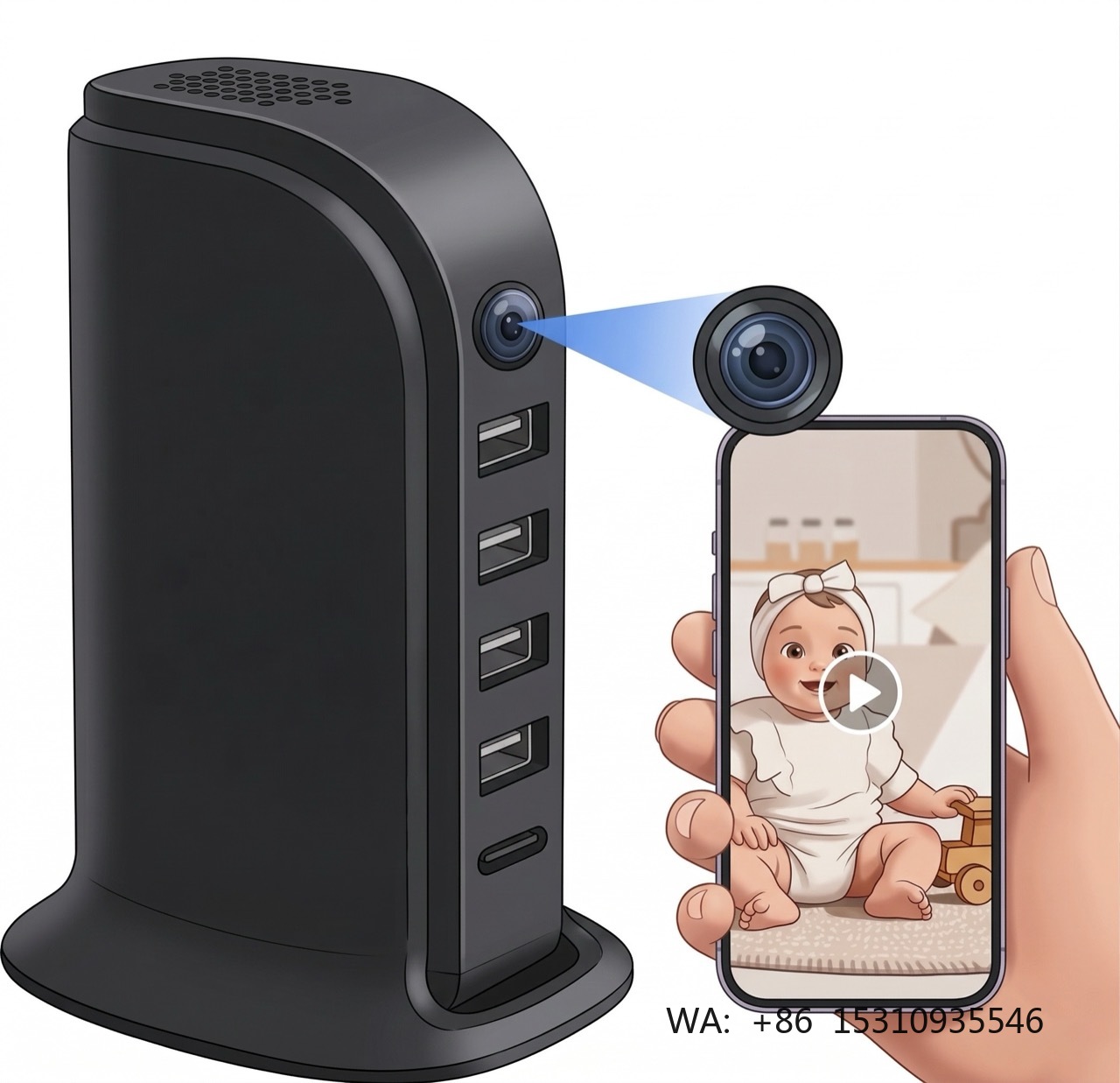 Home Security Wifi Camera - Compacte wifi-beveiligingscamera voor thuiskantoor, 5-poorts oplaadstation,