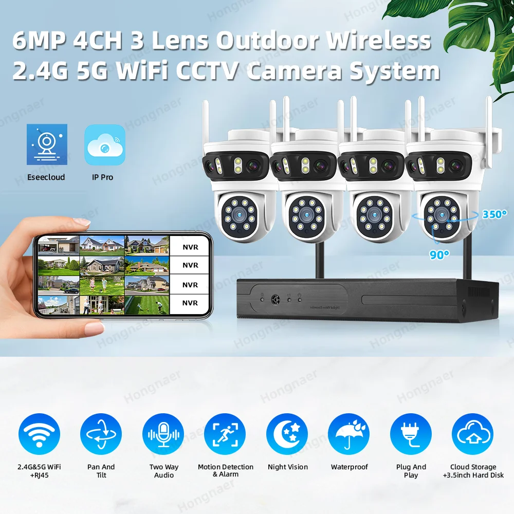 2026 Hongnaer 6MP 4CH 3-lens 2 - Home Security Wifi Camera recensie en prijs